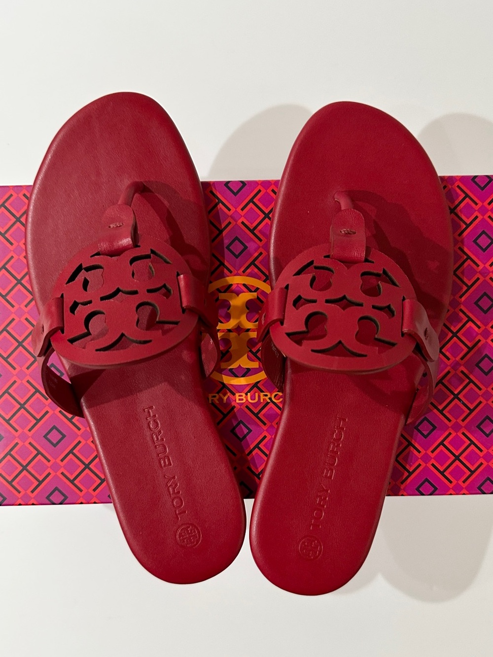 Tory Burch Red Leather Logo Thong Sandals